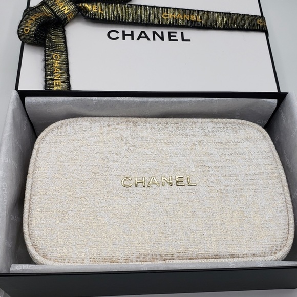 Authentic Chanel 2023 Cosmetic Pouch White Gold - Picture 2 of 8